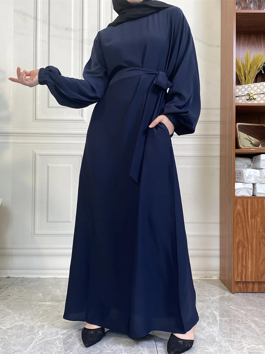 Hot Selle Simple Style Moroccan Dresses Kaftan Turkey Solid Color Gulf Abayas Islamic Women Long Dress Muslim Saudi Robe Ramadan