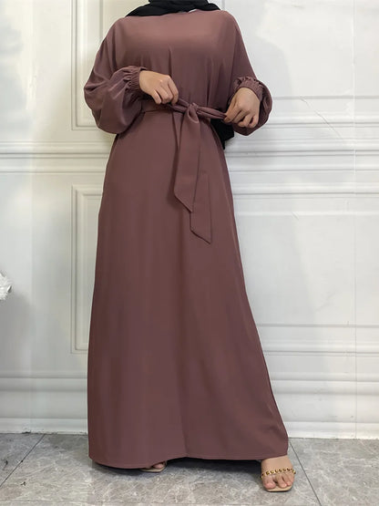 Hot Selle Simple Style Moroccan Dresses Kaftan Turkey Solid Color Gulf Abayas Islamic Women Long Dress Muslim Saudi Robe Ramadan