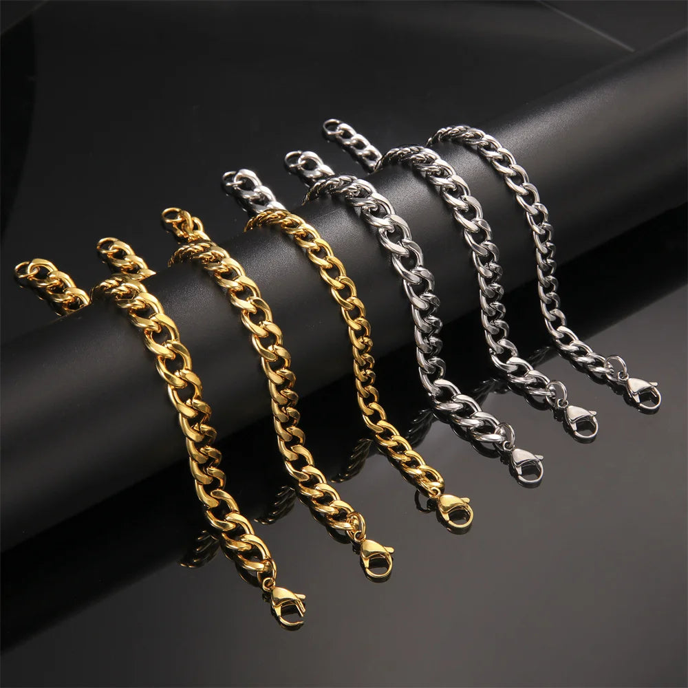 Fashion Cuban Chain Men Bracelet Stainless Steel 3/5/7/9mm Width Chain Bracelets Figaro Chain Boy Wrist Jewelry Couple