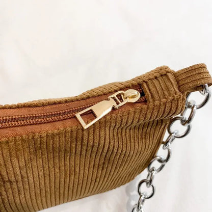 Autumn And Winter New Portable Small Square Bag Stuffed Shoulder Fashion Retro Corduroy Underarm Baguette Bag Handbag