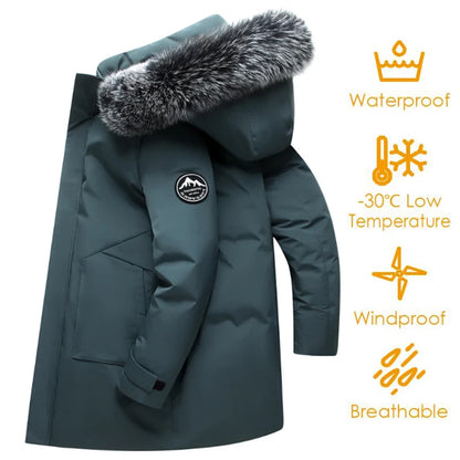 Autumn Winter Men Windproof Down Jacket Coats Mens Warm White Duck Down Hooded Jacket Parkas Multi Pockets Overcoat Male