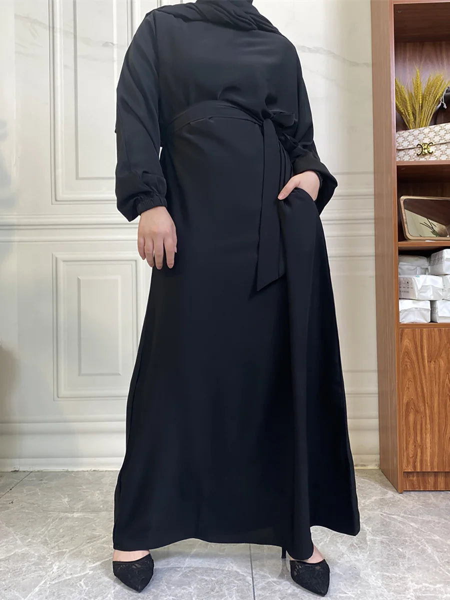 Hot Selle Simple Style Moroccan Dresses Kaftan Turkey Solid Color Gulf Abayas Islamic Women Long Dress Muslim Saudi Robe Ramadan