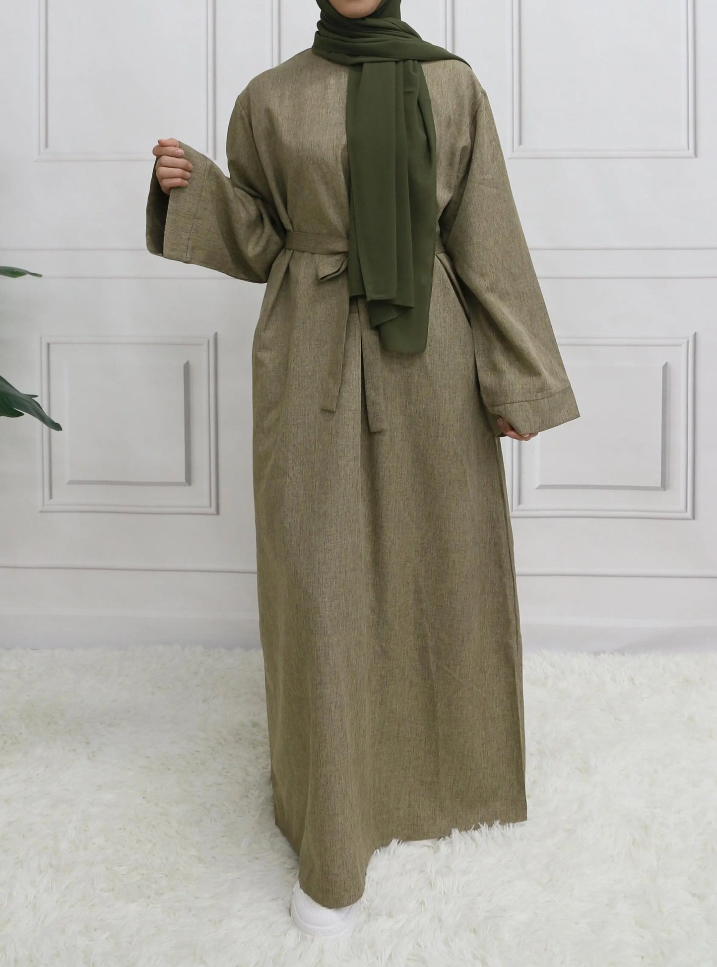 Modest Closed Plain Long Sleeve Abaya Without Hijab With Belt  Basic Islamic Eid Clothes Dress