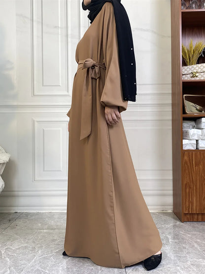 Hot Selle Simple Style Moroccan Dresses Kaftan Turkey Solid Color Gulf Abayas Islamic Women Long Dress Muslim Saudi Robe Ramadan