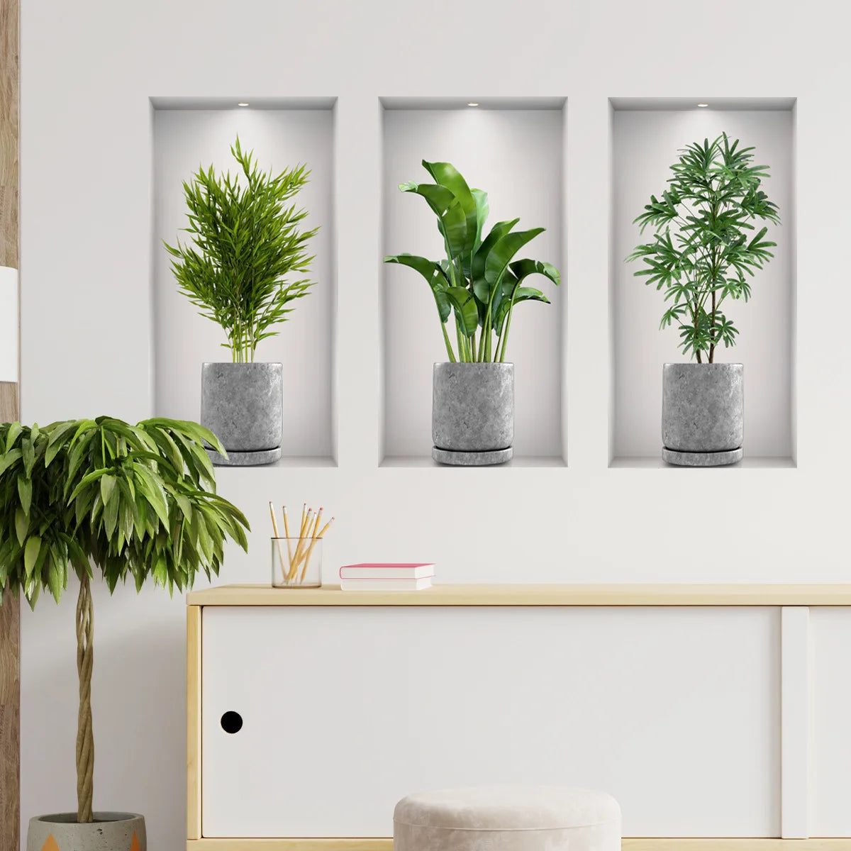 Wall Art Stickers Simulate 3D Three-dimensional Potted Green Plants Flowers Home Decorations Pegatinas De Pared Anime Wallpapers