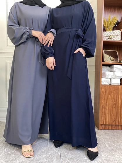 Hot Selle Simple Style Moroccan Dresses Kaftan Turkey Solid Color Gulf Abayas Islamic Women Long Dress Muslim Saudi Robe Ramadan