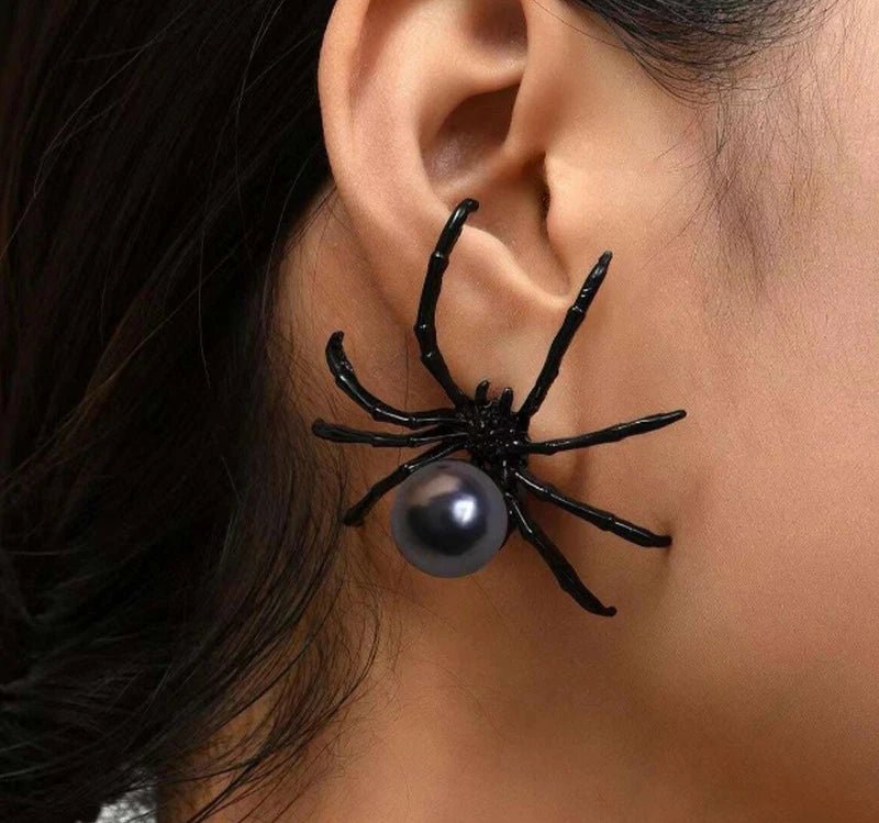 New Fashion Black Spider Pearl Earring Trendy Personality Dark Style Halloween Ear Nail for Women  Alloy Geometric Ear Accessory