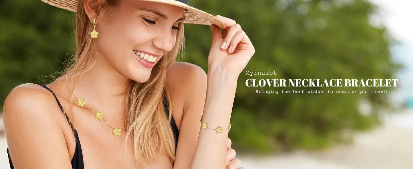 Clover Bracelet for Women Girls 14K Gold Silver Plated Stainless Steel Five Leaf Flower Dainty Lucky Link Bracelets Jewelry