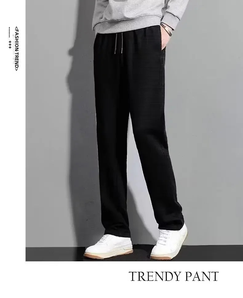 Men's Fleece-Lined Thickened Casual Pants - Autumn/Winter Loose-Fit, Versatile Straight-Leg Sports Trousers in Hong Kong Style