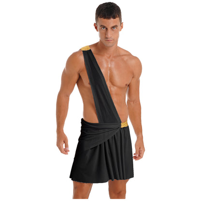 Men's Ancient Greek God Halloween Party Costume Cosplay One Shoulder Strap Skirts Knight Warrior Theatrical Performance Outfit