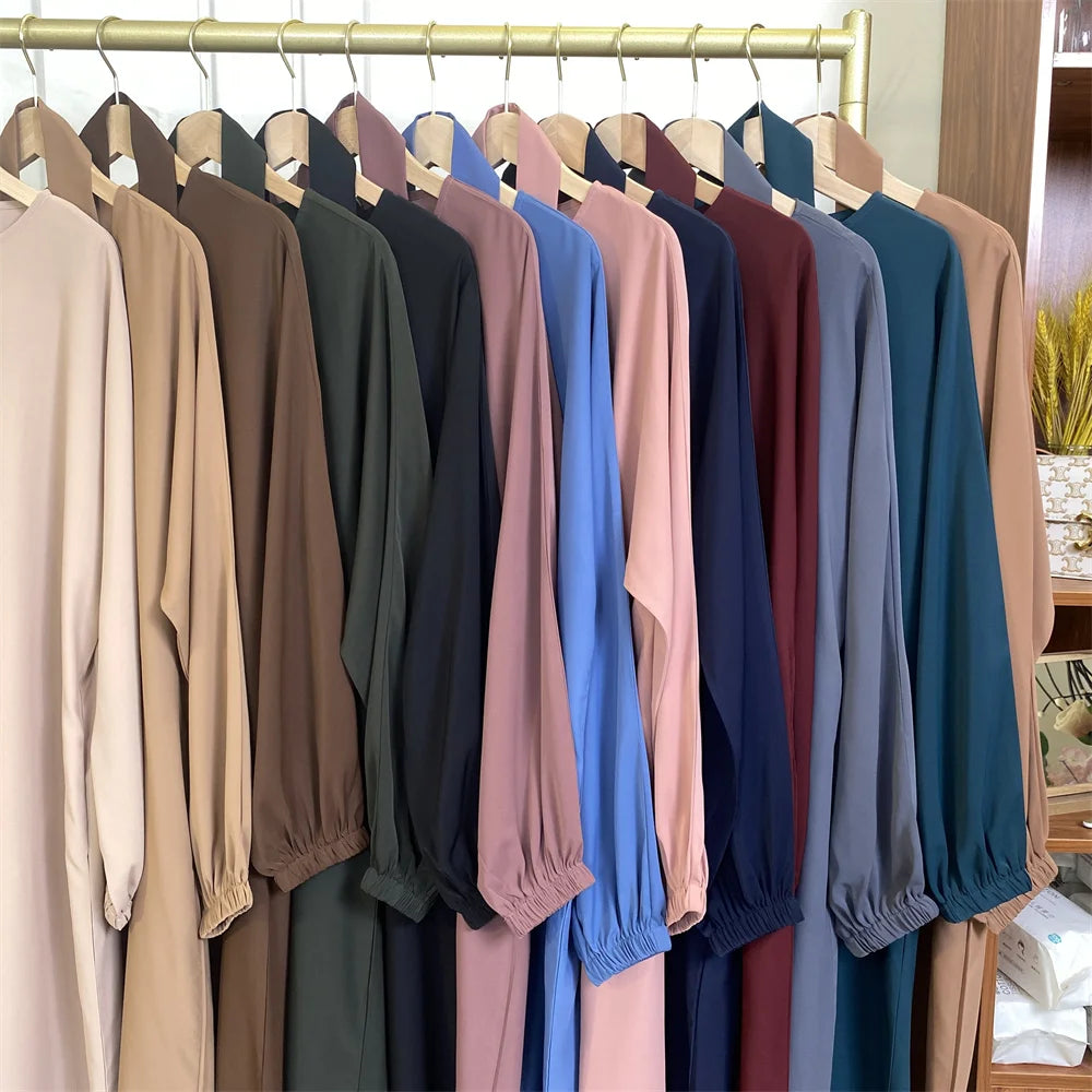 Hot Selle Simple Style Moroccan Dresses Kaftan Turkey Solid Color Gulf Abayas Islamic Women Long Dress Muslim Saudi Robe Ramadan