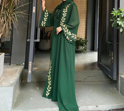 Eid Muslim Abaya for Women Embroidery Dress with Scarf 2 Piece Set Dubai Arab Long Robe Morocco Abayas Kaftan Headscarf Gorgeous