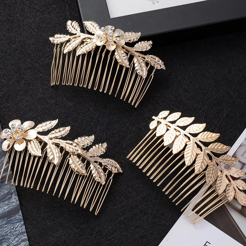 Hair Combs - Gold Color Rhinestone