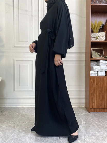 Hot Selle Simple Style Moroccan Dresses Kaftan Turkey Solid Color Gulf Abayas Islamic Women Long Dress Muslim Saudi Robe Ramadan