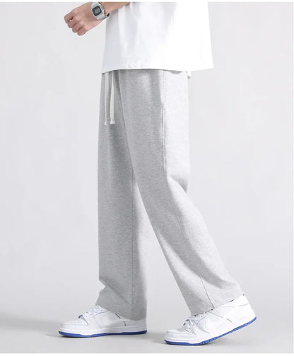 Autumn Casual Trousers Men's Loose Fit Sweatpants Wide Leg Straight Pants Grey Colour Seasonal Pants For Men