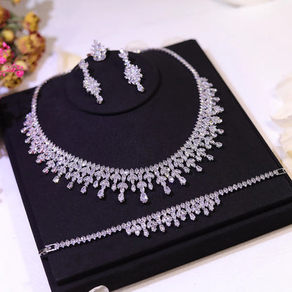 Leaf Design Bridal Necklace and Earring Set - 5A Cubic Zirconia