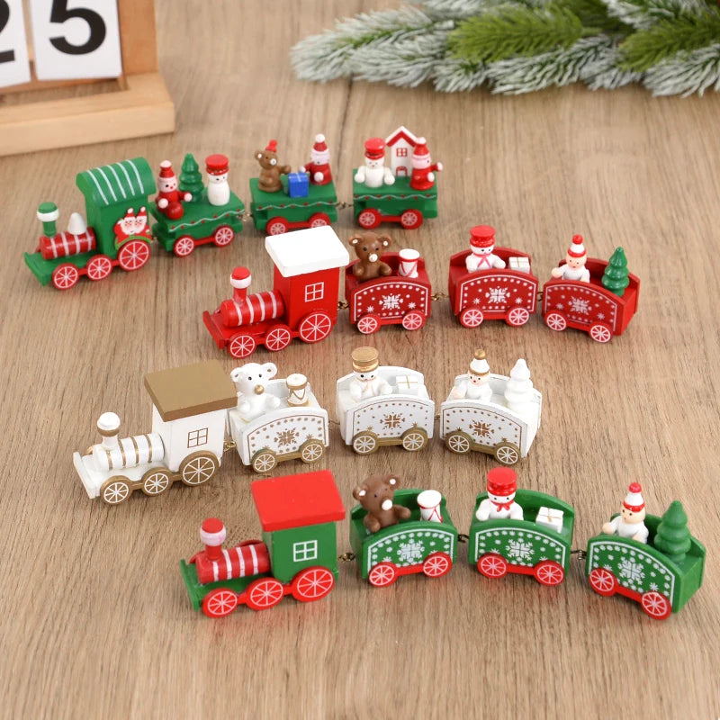 Christmas Wooden Train Merry Christmas Decorations for Home Xmas Tree Ornament Kids Gift Happy New Year