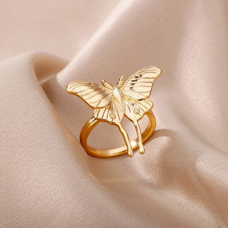 Gold-Colored Stainless Steel Butterfly Rin : Elegant Engagement and Wedding Ring