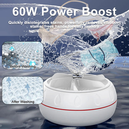 60W High Power Portable Mini Turbo Washing Machine Ultranicso Washer for Apartment Camping Travel Clothes Underwear Socks USB