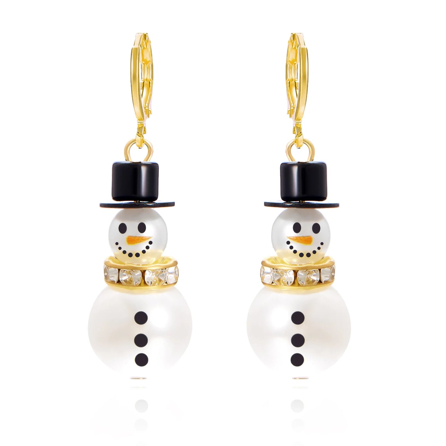 Fashion Christmas White Snowman Pearl Drop Earrings for Women Cute Rhinestone Snowflake Earring Jewelry New Year Holiday Gifts