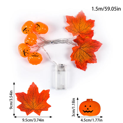 Artificial Autumn Maple Leaves Pumpkin Garland LED Fairy String Light Fall Thanksgiving Decorations Halloween Party DIY Supplies