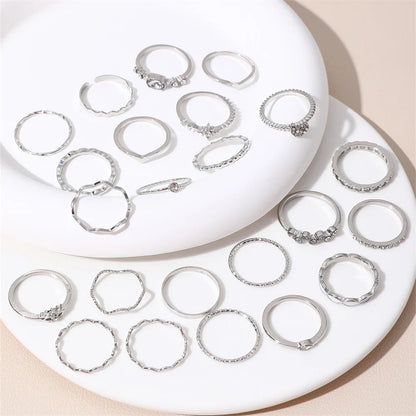 23Pcs Trendy Simple Knuckle Rings Set For Women Crystal Star Moon Eye Wave Ring Female Fashion Party Jewelry Accessories