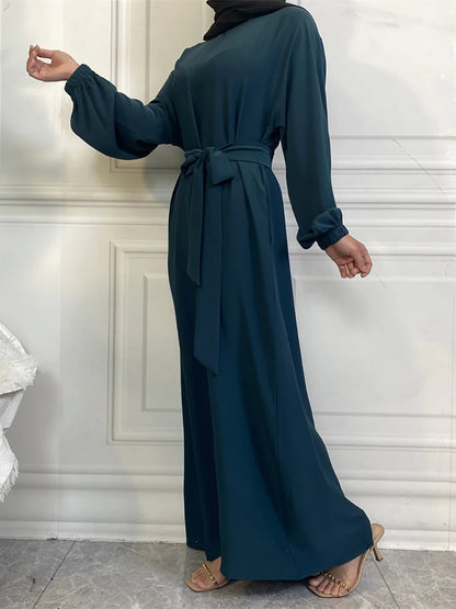 Hot Selle Simple Style Moroccan Dresses Kaftan Turkey Solid Color Gulf Abayas Islamic Women Long Dress Muslim Saudi Robe Ramadan