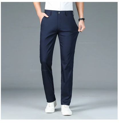 Bamboo Fiber Straight Business Pants for Men - Summer Fashion Classic Designer, Breathable Casual Long Formal Trousers