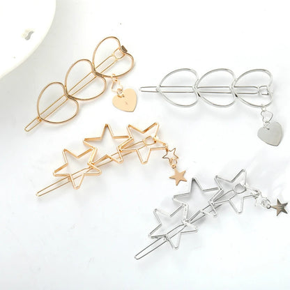 Fashion Jewelry Hollow Star Hair Clips for Women - Pentagram Love Hairpin