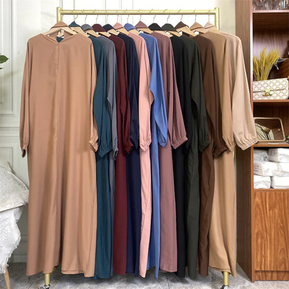 Hot Selle Simple Style Moroccan Dresses Kaftan Turkey Solid Color Gulf Abayas Islamic Women Long Dress Muslim Saudi Robe Ramadan