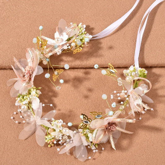 Rhinestone Pearl Hairband Headwear - Flower Wreath Garland Head Hoop Headbands