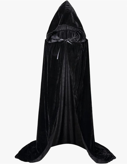 Christmas Velvet Halloween Grim Reaper Cloak long Hooded cape Unisex for  Devil Witch Wizard Christmas Cosplay black Death cloak