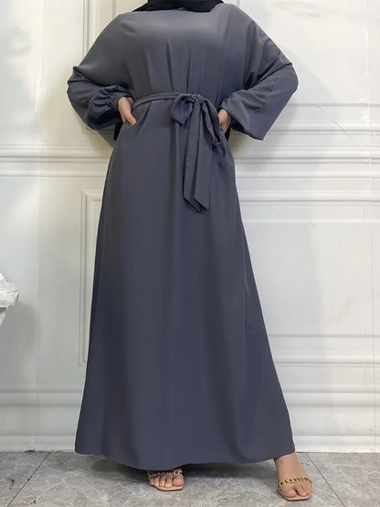 Hot Selle Simple Style Moroccan Dresses Kaftan Turkey Solid Color Gulf Abayas Islamic Women Long Dress Muslim Saudi Robe Ramadan