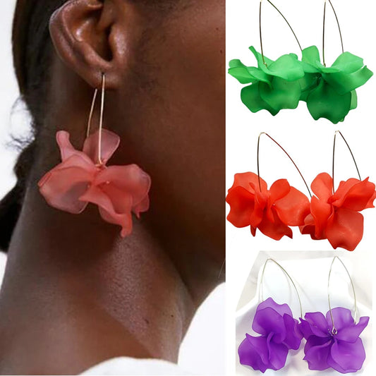 Multicolored Fashion Resin Flower Long Drop Earrings - 2022 Bohemia Handmade Petal Dangle Earrings