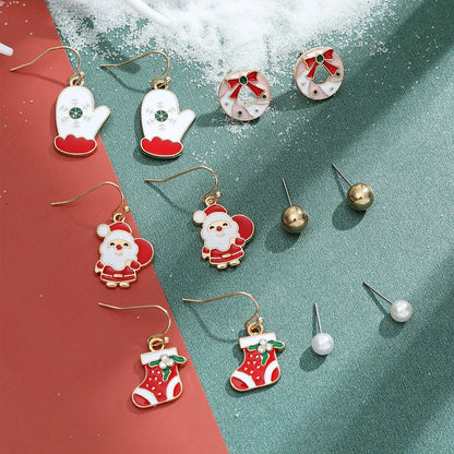 6 pairs/lot Christmas Earrings Xmas Tree Elk Snowman Santa Claus Cute Stud Earrings Set Kit Christmas Gifts For Women Girls Kids