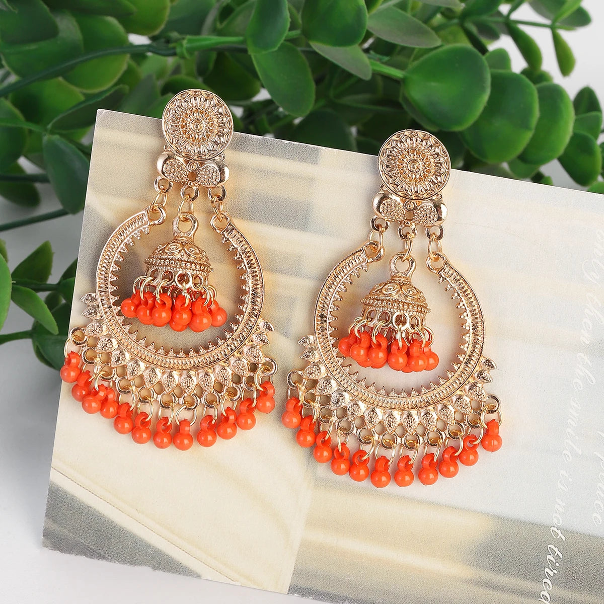 Classic Vintage Gold Round Dangle Earrings for Women - Bohemian Flower Bells, Pearl Tassel Jhumka