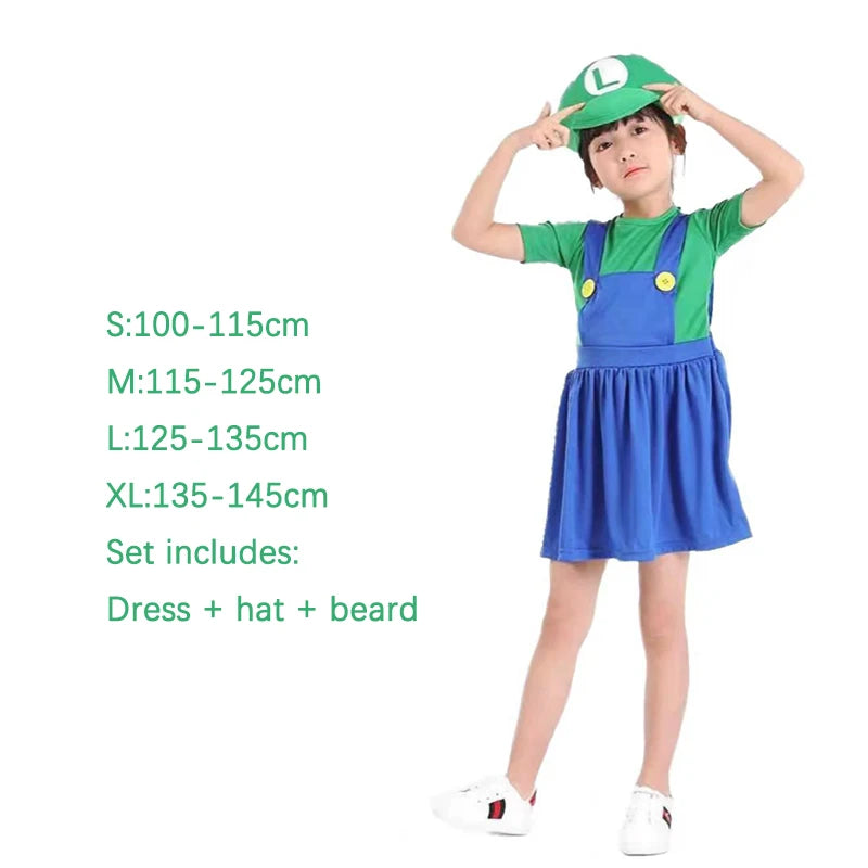 Game Anime Cosplay Halloween Costumes Funny Super Brother Bros Children Fantasia Cosplay Jumpsuit Xmas Carnival Adult Woman Suit