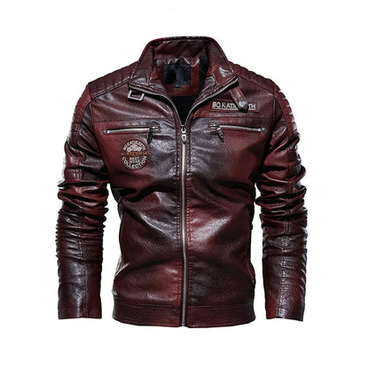 Leather Jacket Men Winter Fleece Motorcycle Faux Leather Jacket Removable Fur Collar Windbreaker, Slim Coat