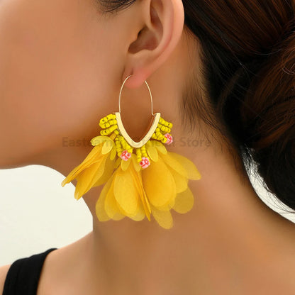 Elegant Charm Colorful Flower Glamorous Holiday Dangle Drop Earrings - Trendy Luxury Wedding Party Jewelry