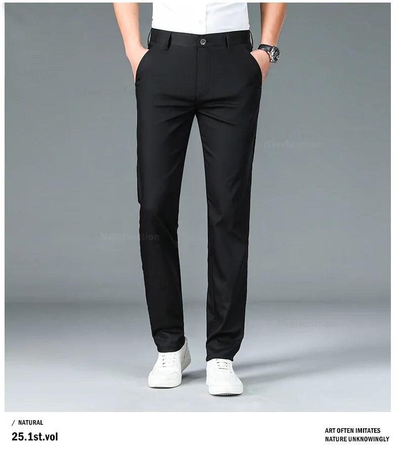 Bamboo Fiber Straight Business Pants for Men - Summer Fashion Classic Designer, Breathable Casual Long Formal Trousers