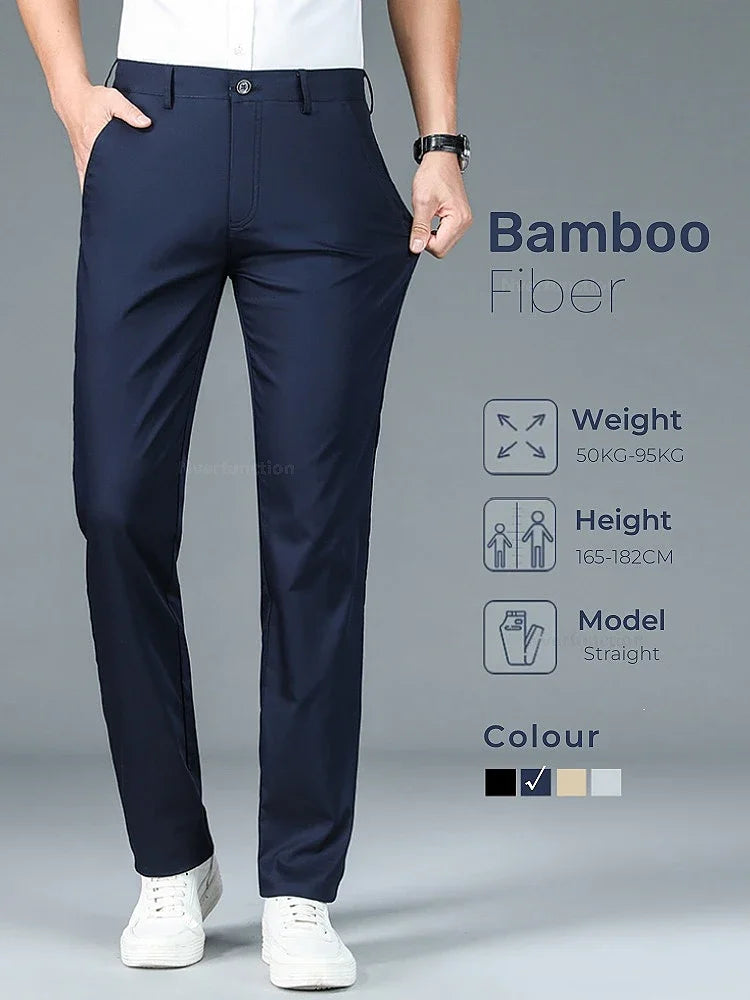 Bamboo Fiber Straight Business Pants for Men - Summer Fashion Classic Designer, Breathable Casual Long Formal Trousers