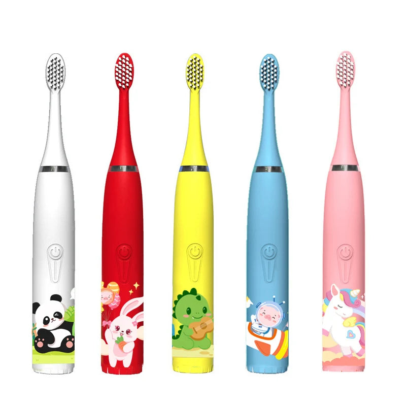 Children Electric Toothbrush Cartoon Kids With Replacement Head Ultrasonic  IPX7 Waterproof Rechargeable Sonic Toothbrush