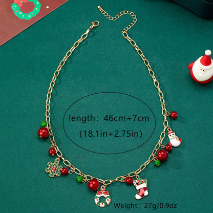 Sweet Cute Christmas Necklaces Enamel Bell Snowman Tree Deer Santa Gifts Necklace for Women Men Christmas Party Jewelry Gifts