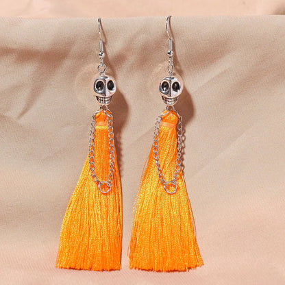 Gothic Halloween Skeleton Earrings for Women Punk Ethnic Skull Rope Tassel Drop Earrings Fashion Party Holiday Jewelry Gifts