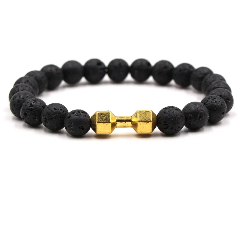 Natural Black Volcanic Lava Stone Dumbbell Bracelet black Matte Beads Bracelets For Women Men Fitness Barbell Jewelry Pulseras