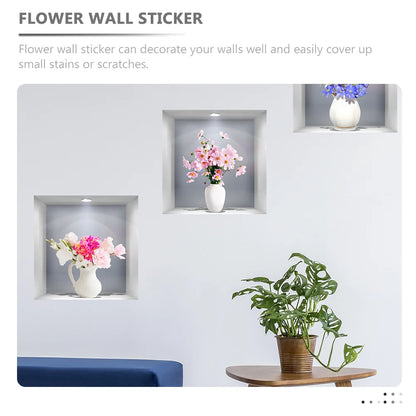 3 Pcs 3D Three-dimensional Simulation Window Flower Wall Sticker Vase Household