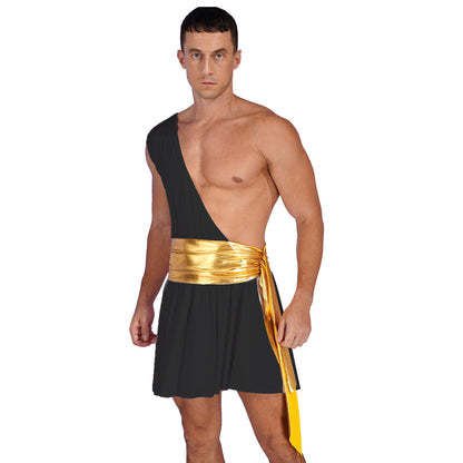 Men's Ancient Greek God Halloween Party Costume Cosplay One Shoulder Strap Skirts Knight Warrior Theatrical Performance Outfit