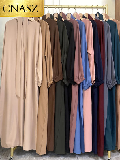 Hot Selle Simple Style Moroccan Dresses Kaftan Turkey Solid Color Gulf Abayas Islamic Women Long Dress Muslim Saudi Robe Ramadan