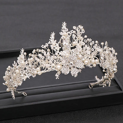 Handmade Baroque Crown - Rhinestone Pearl Crystal