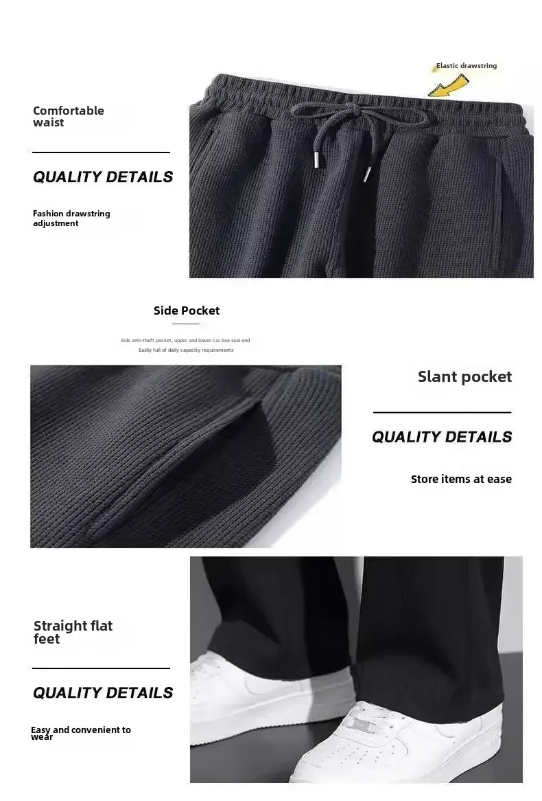 Men's Fleece-Lined Thickened Casual Pants - Autumn/Winter Loose-Fit, Versatile Straight-Leg Sports Trousers in Hong Kong Style